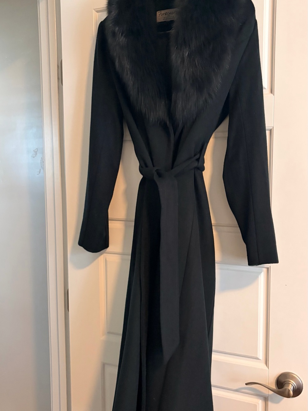 Forecaster of Boston, Spruce Green Long Wool-Blend Coat with Fox Fur Trim
